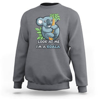 Charcoal koala graphic sweatshirt with “Look at me I’m a koala” front print, crew neck.