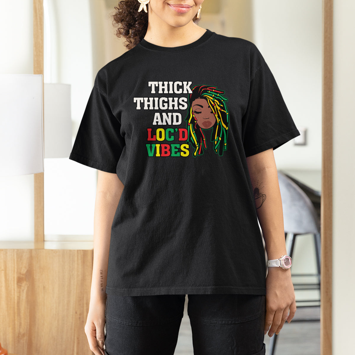 Melanin Black History Month T Shirt For Women Thick Thighs And Loc'd Vibes - Wonder Print Shop