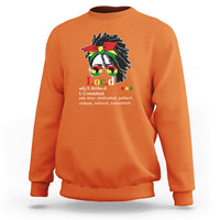 Orange women’s crewneck sweatshirt with long sleeves and front graphic print.