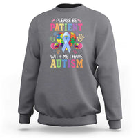 Gray heather autism awareness sweatshirt with colorful front graphic and slogan