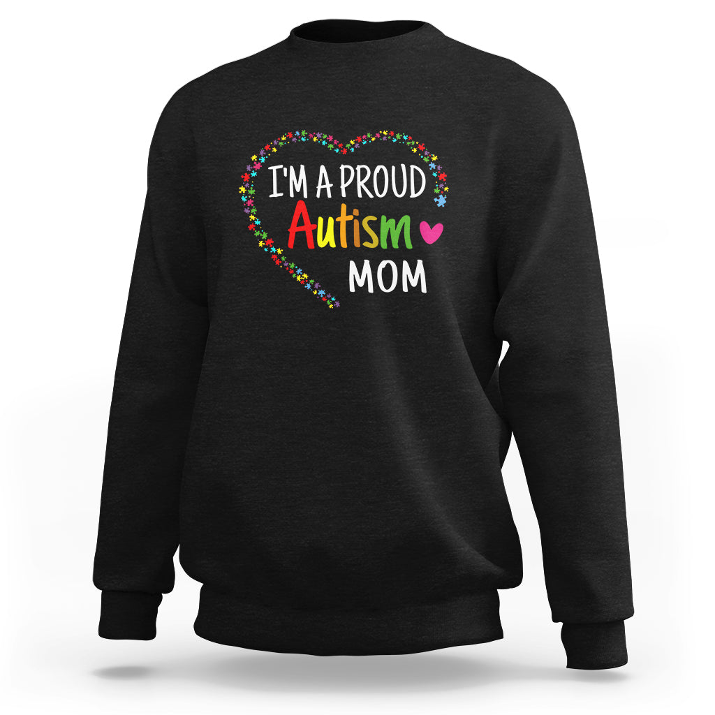Black sweatshirt with "I'm a proud Autism Mom" colorful rainbow graphic