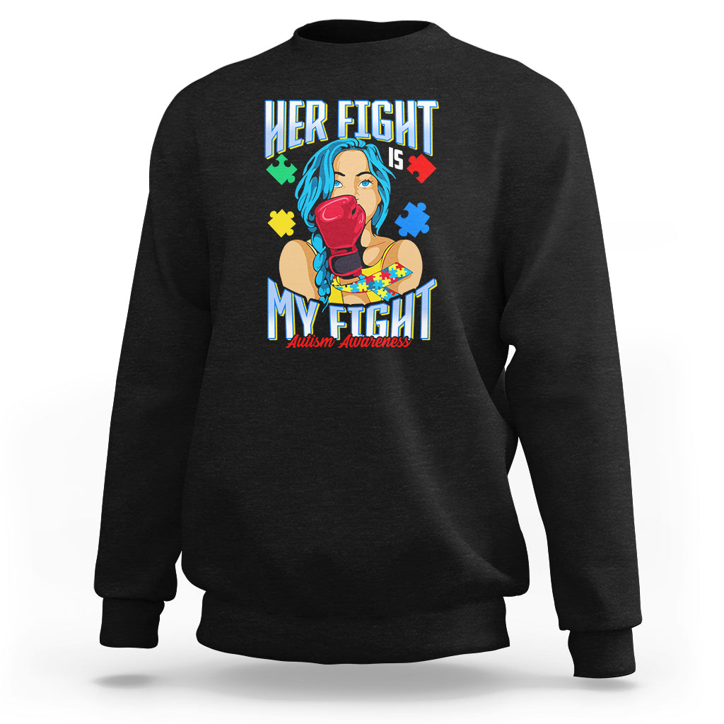 Autism support sweatshirt in black with colorful front graphic and slogan