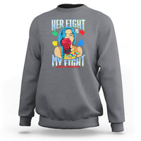 Autism support sweatshirt in heather gray with colorful front graphic and slogan