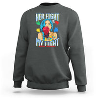Autism support sweatshirt in dark gray with colorful front graphic and slogan