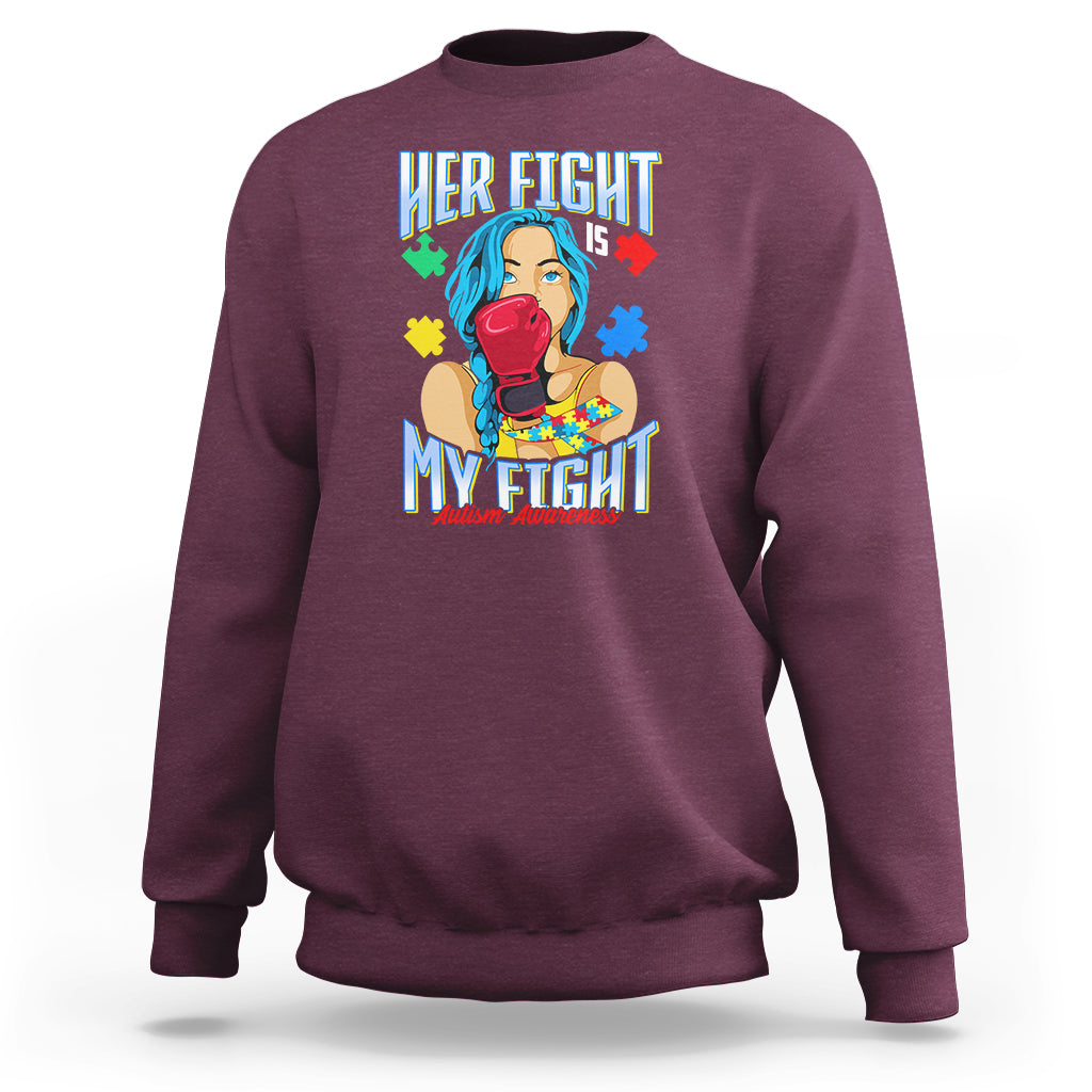 Autism support sweatshirt in maroon with colorful front graphic and slogan
