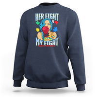 Autism support sweatshirt in navy with colorful front graphic and slogan