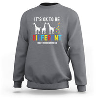 Charcoal autism sweatshirt with “It’s ok to be different” giraffe graphic on front