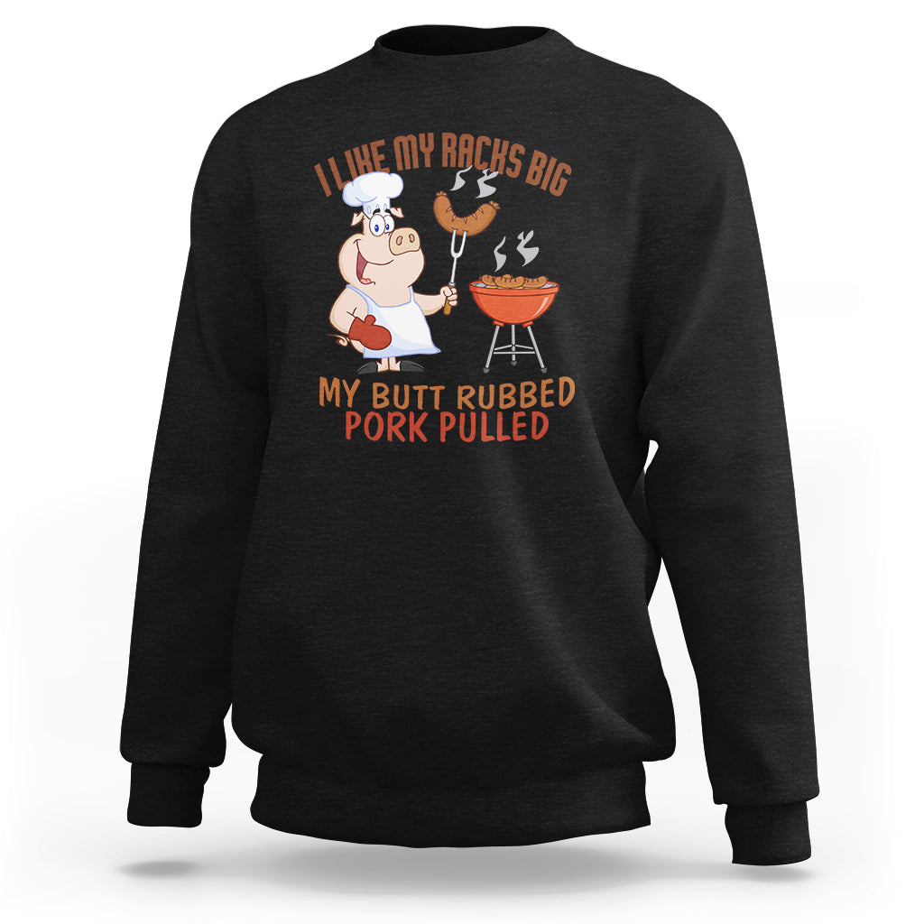 Black BBQ sweatshirt with cartoon chef graphic and grill text on the chest
