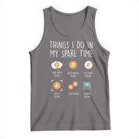 Dark heather gray crypto slogan tank top with Bitcoin-themed icons on front