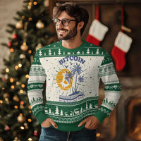 Green knitted Christmas bitcoin sweatshirt with palm and tree Fair Isle design