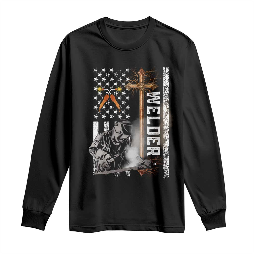 American Welder Long Sleeve Shirt Welding USA Flag Christian Cross
