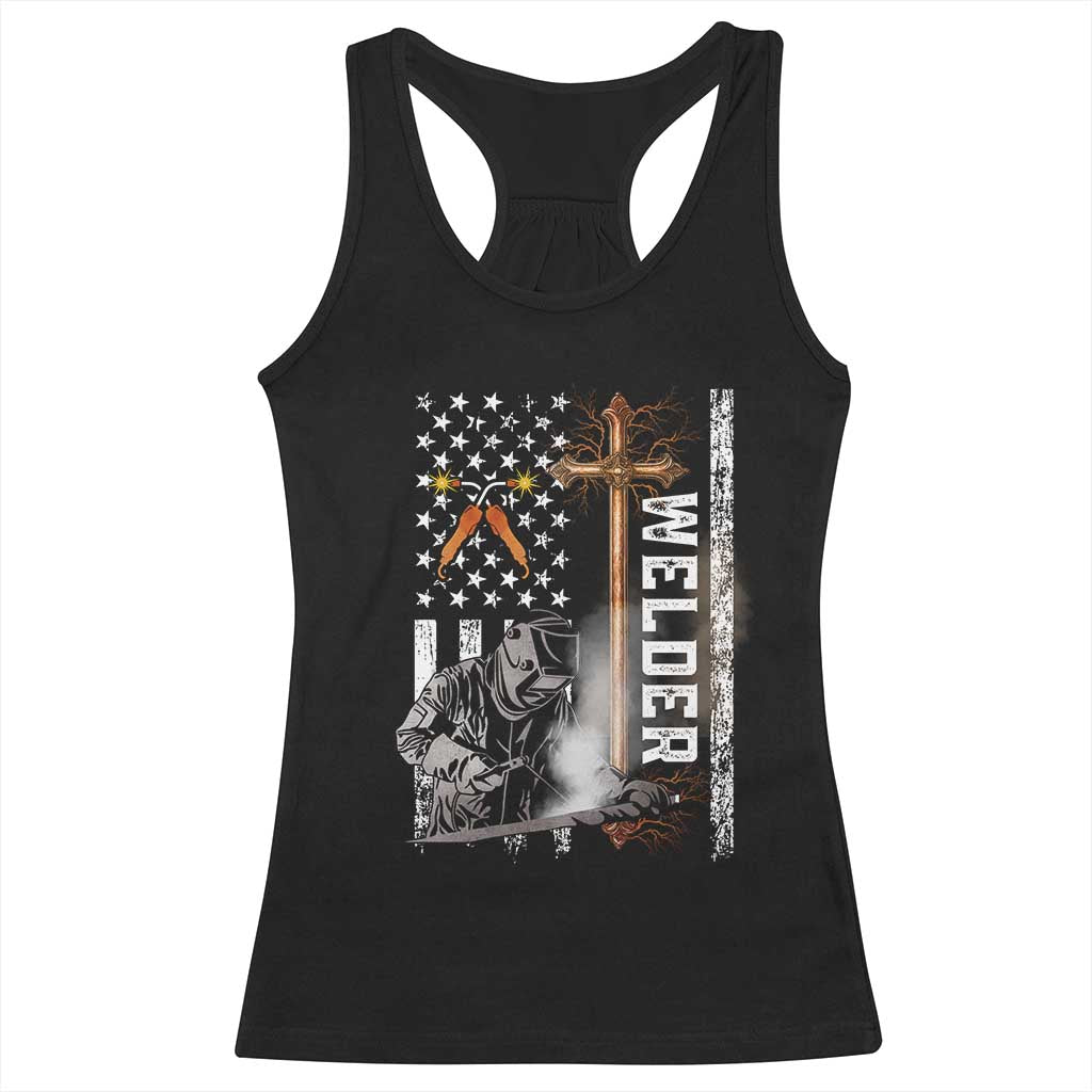 American Welder Racerback Tank Top Welding USA Flag Christian Cross