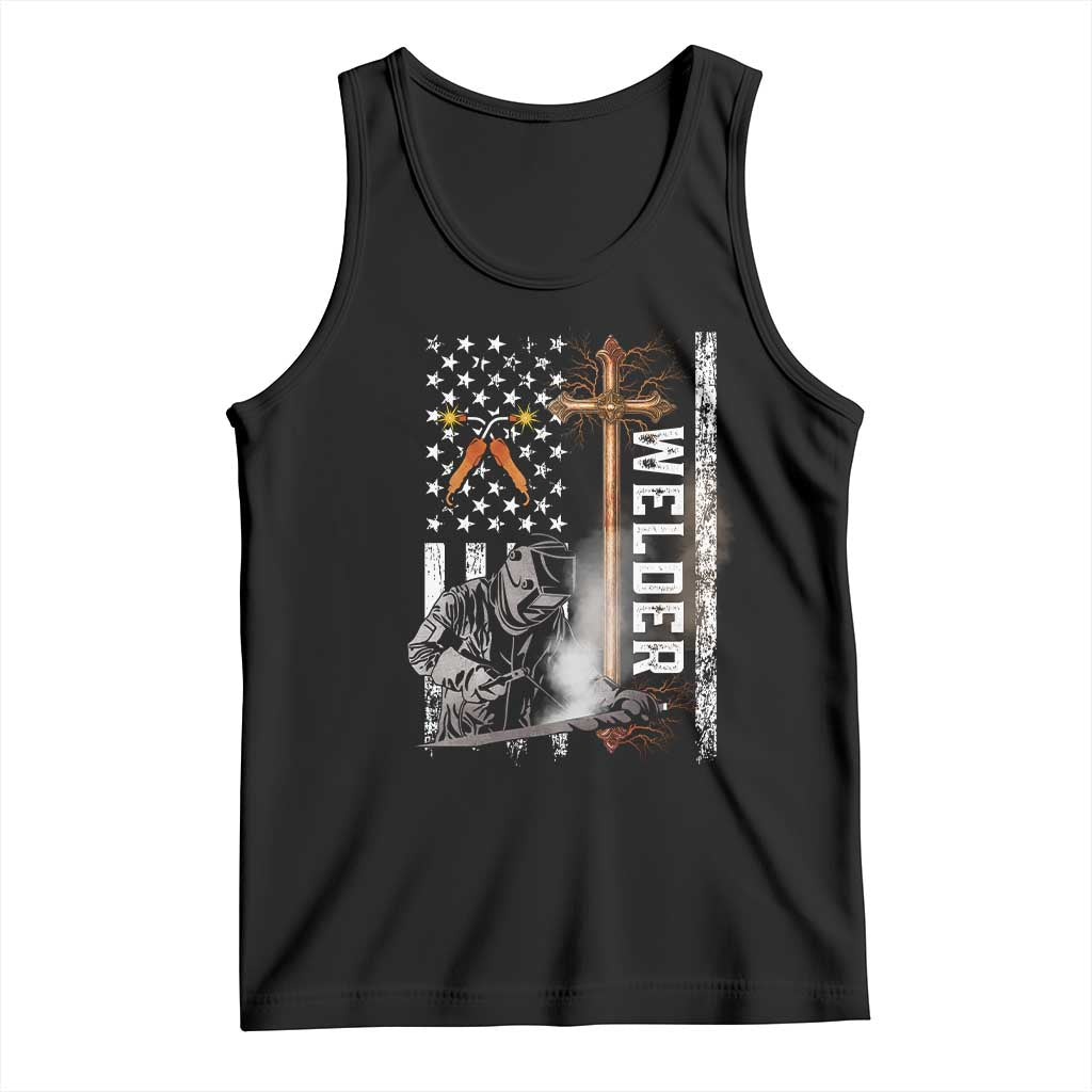 American Welder Tank Top Welding USA Flag Christian Cross