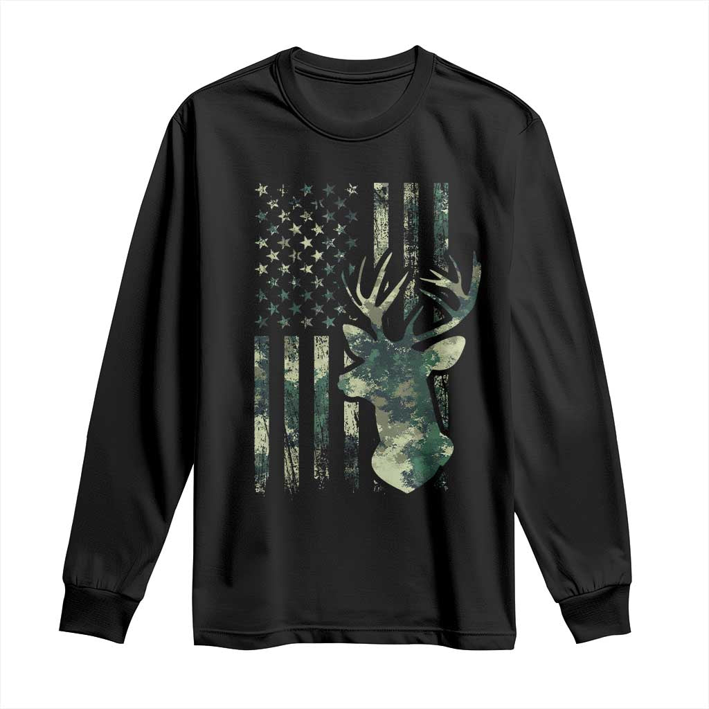 Deer Hunting Camouflage Long Sleeve Shirt Camo US Flag