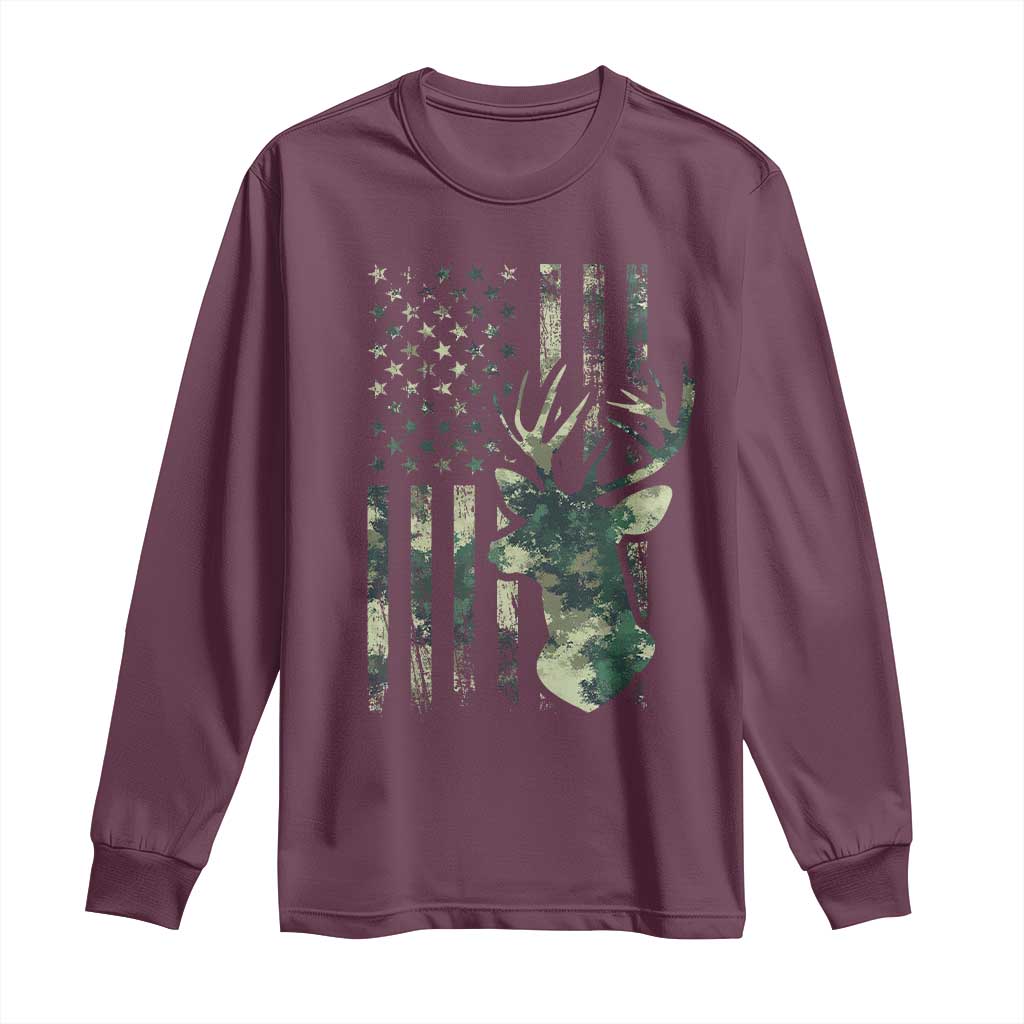 Deer Hunting Camouflage Long Sleeve Shirt Camo US Flag