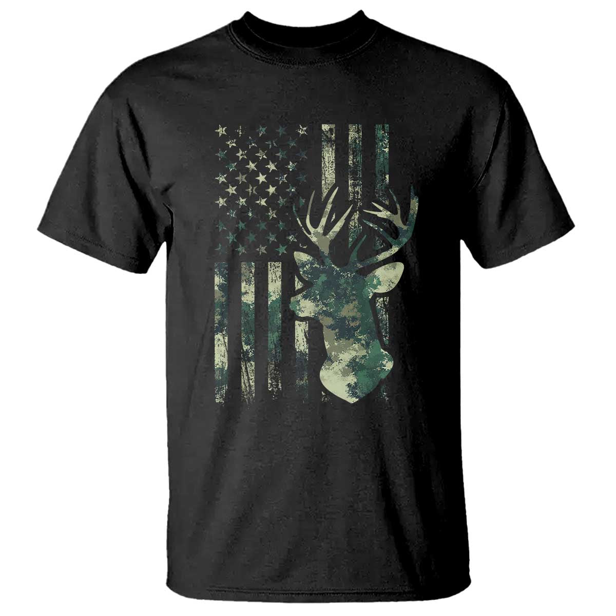 Deer Hunting Camouflage T Shirt Camo US Flag