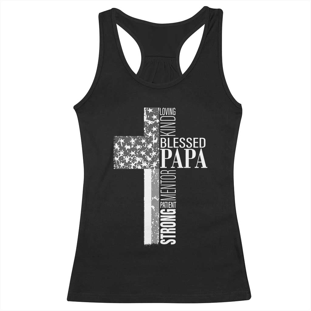 Blessed Papa Christian Cross Racerback Tank Top Faithful Dad Religious American Flag