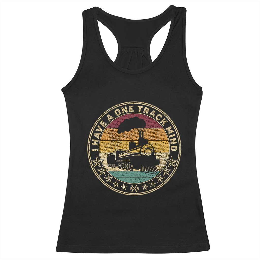 Funny I Have A One Track Mind Racerback Tank Top Train Railroad Retro Engine Model