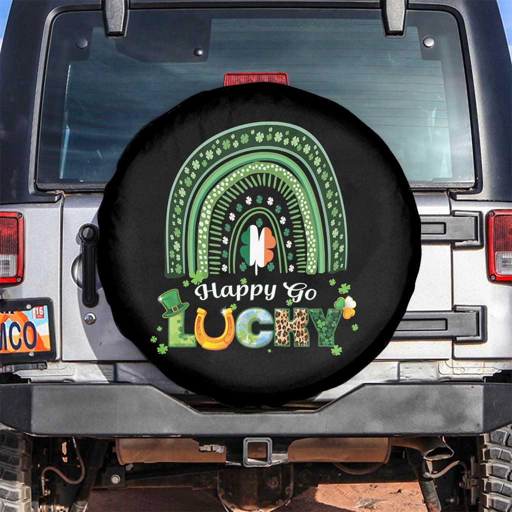 Funny St Patricks Day Spare Tire Cover Happy Go Lucky Shamrock Rainbow