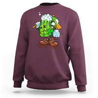 Maroon crewneck sweatshirt with cartoon green beer-glass character graphic on front