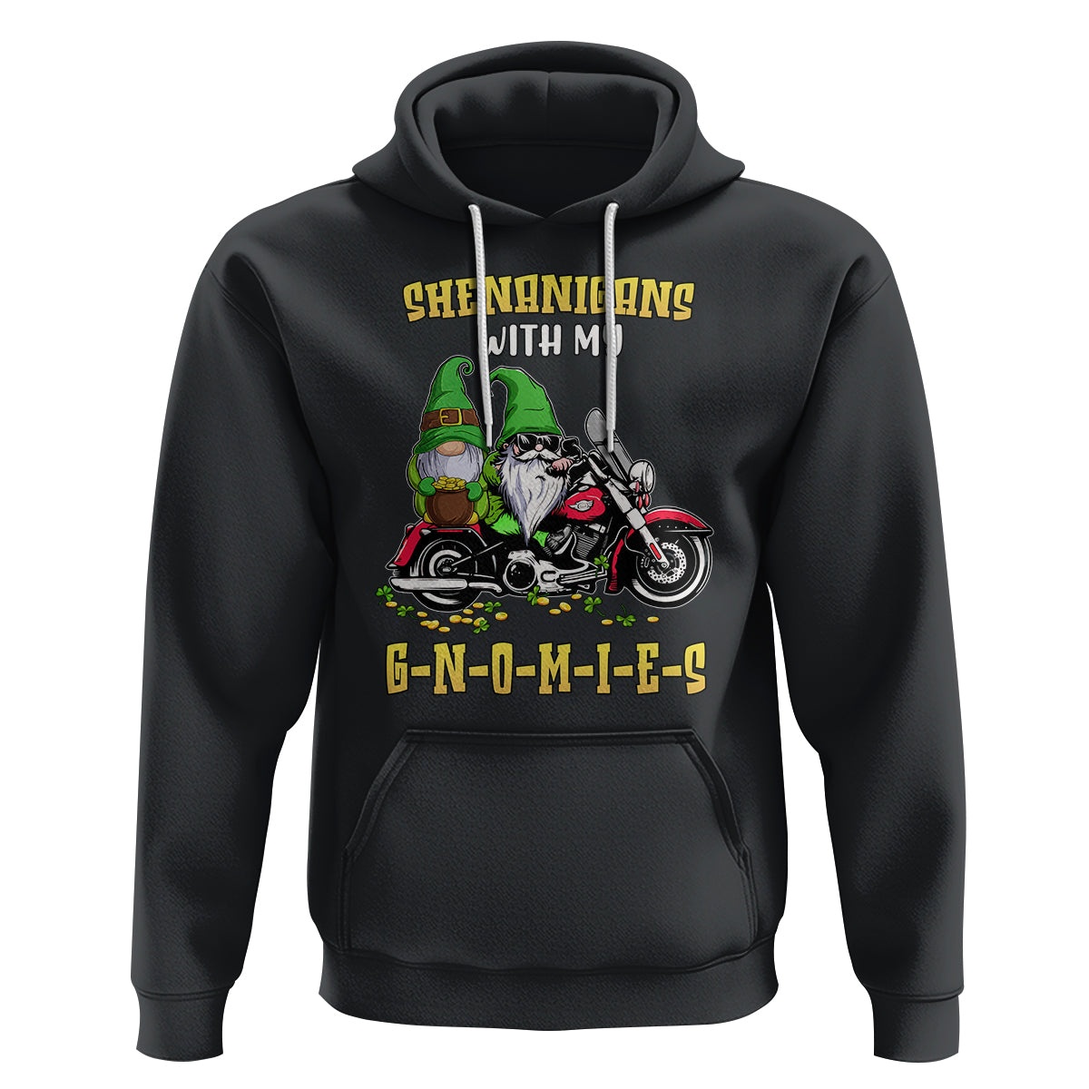 Funny St. Patricks Day Gnome Hoodie Shenanigans With My Gnomies Motorbike Rider - Wonder Print Shop