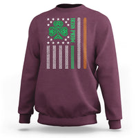 Maroon crewneck sweatshirt with Irish knot graphic and vertical text on back