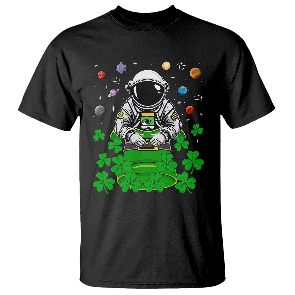 Funny St. Patricks Day Astronaut T Shirt Outer Space Leprechaun - Wonder Print Shop