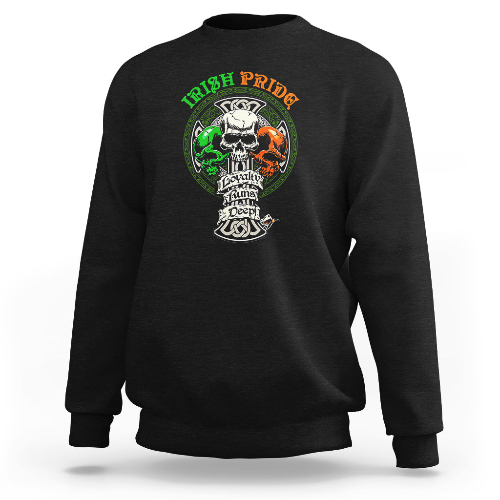 Irish Pride Skull Sweatshirt Celtic Cross Ireland Flag St. Patricks Day - Wonder Print Shop