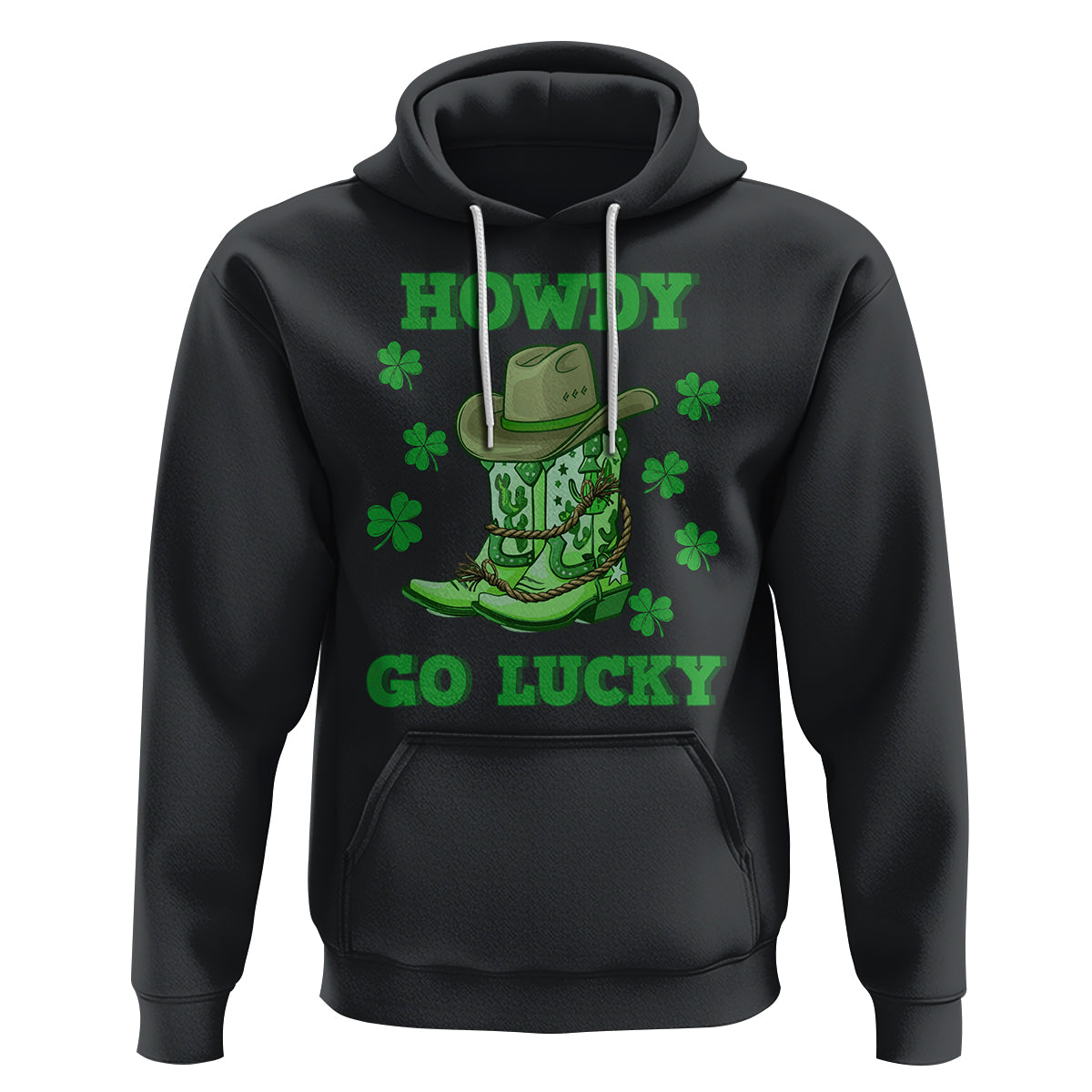 Funny St. Patricks Cowboy Hoodie Howdy Go Lucky Boots Retro Irish Western - Wonder Print Shop