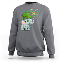 Charcoal crewneck sweatshirt with cute elephant St. Patrick’s graphic and clover accents