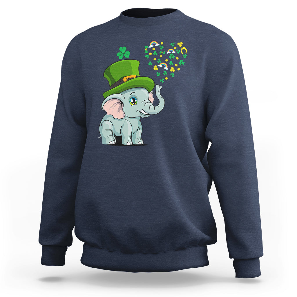 Navy crewneck sweatshirt featuring a cute elephant St. Patrick’s graphic with clover