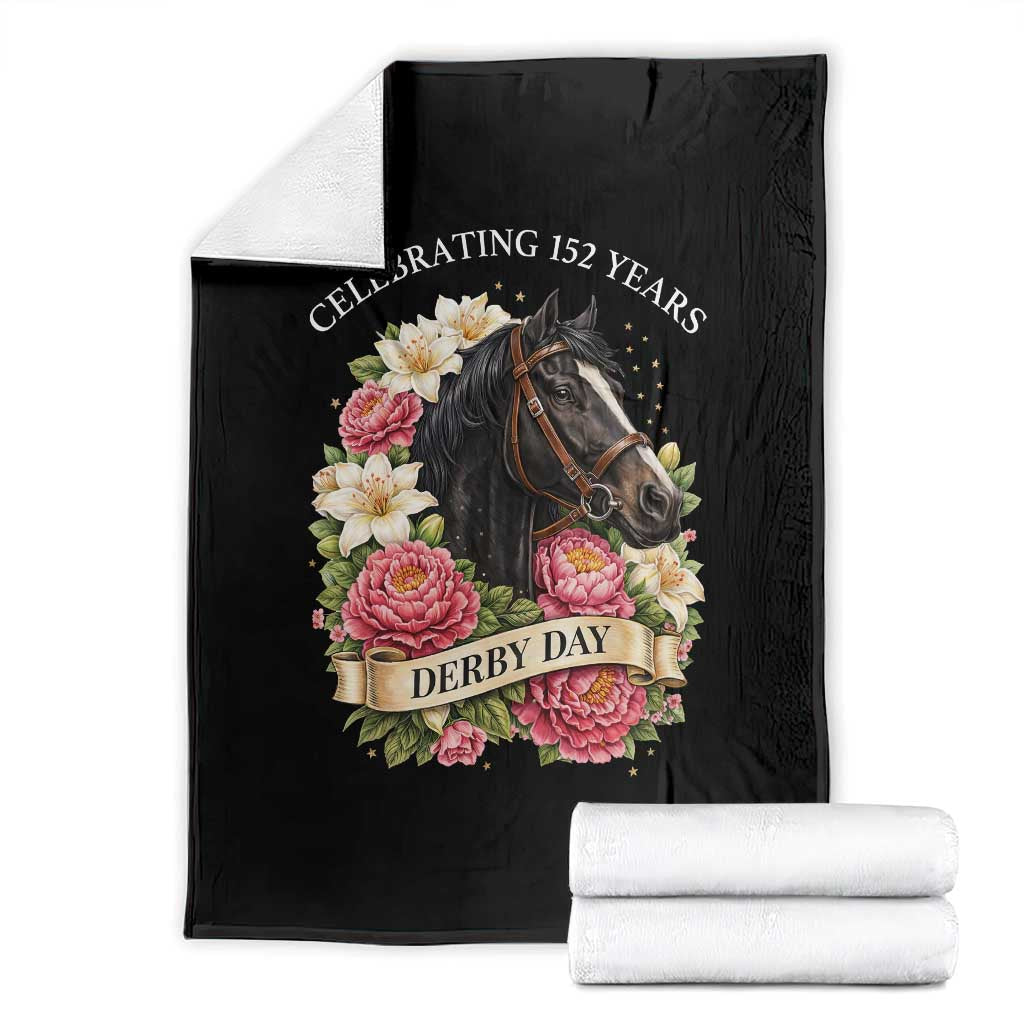 Celebrating 152 Years Derby Day Floral Throw Blanket Horse Racing Pink Peony White Lily Equestrian 152nd Anniversary