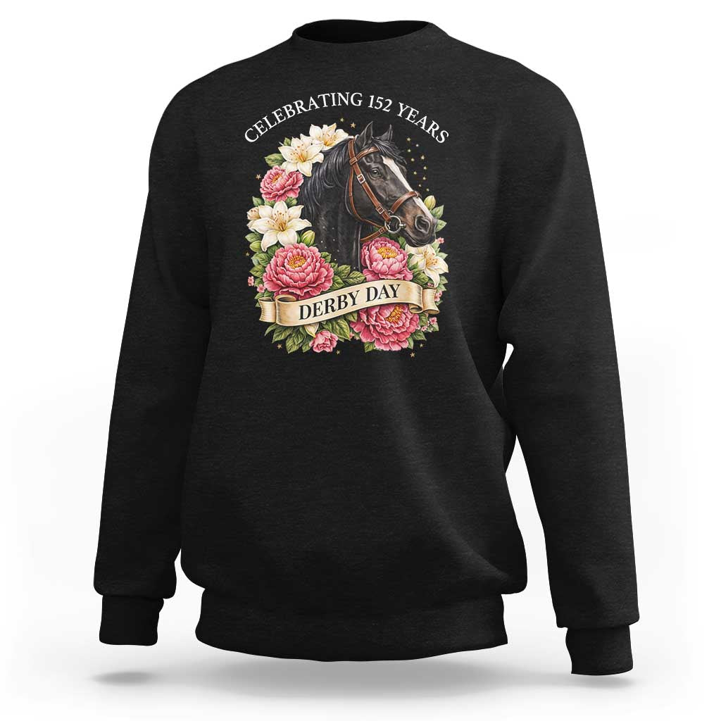 Celebrating 152 Years Derby Day Floral Sweatshirt Horse Racing Pink Peony White Lily Equestrian 152nd Anniversary