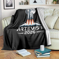 Lunar Journey 2026 Retro Rocket Launch Throw Blanket Space Exploration Astronomy Enthusiasts Sci-Fi Lovers