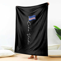 Cabo Verde Elegant Script Flag Graphic Throw Blanket Cape Verde Minimalist Cursive National Pride Gift