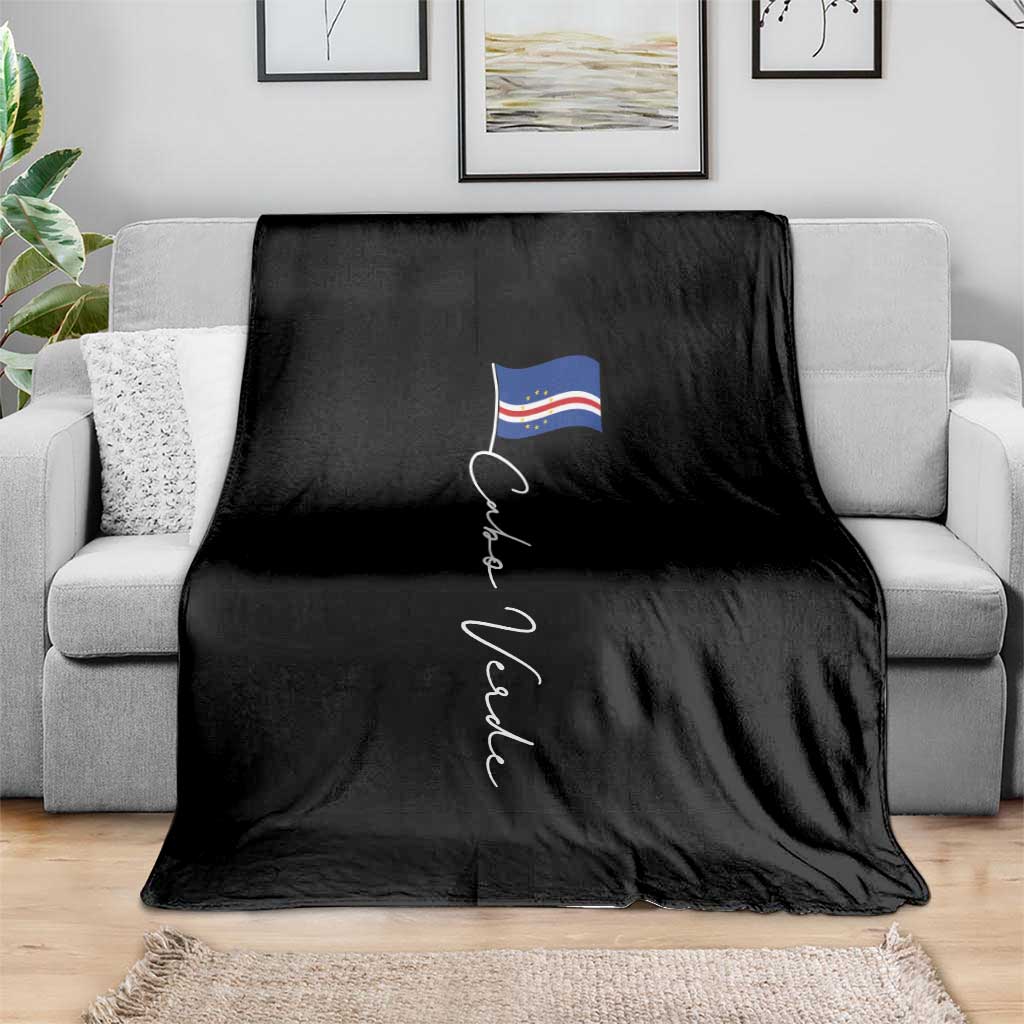 Cabo Verde Elegant Script Flag Graphic Throw Blanket Cape Verde Minimalist Cursive National Pride Gift