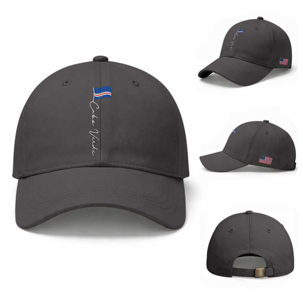 Cabo Verde Elegant Script Flag Graphic Baseball Cap Cape Verde Minimalist Cursive National Pride Gift