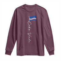 Cabo Verde Elegant Script Flag Graphic Long Sleeve Shirt Cape Verde Minimalist Cursive National Pride Gift