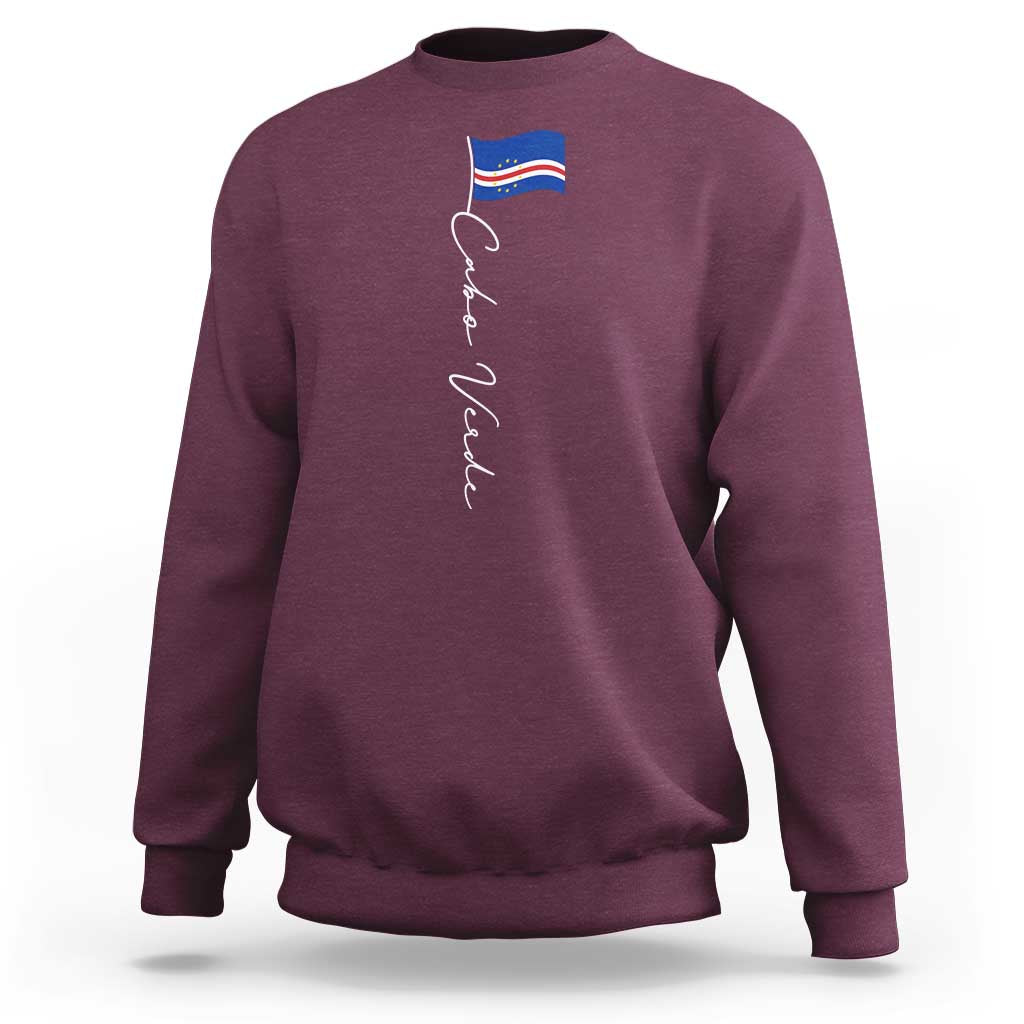 Cabo Verde Elegant Script Flag Graphic Sweatshirt Cape Verde Minimalist Cursive National Pride Gift