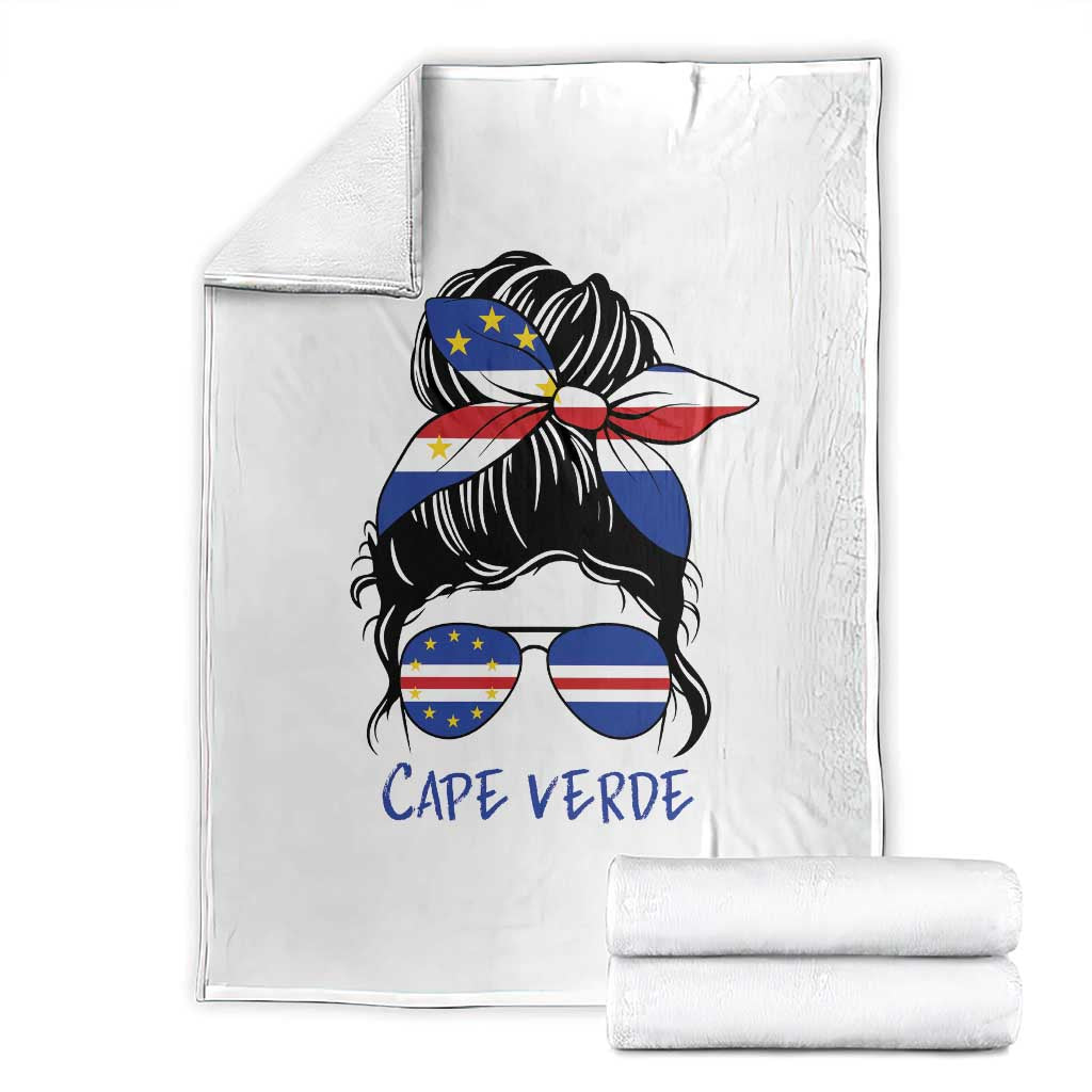 Cape Verde Messy Bun Girl Flag Sunglasses Graphic Throw Blanket Cabo Verde Women National Pride Gift