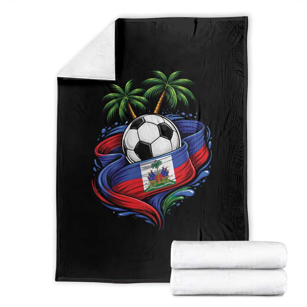 Haitian Flag Soccer Ball Graphic Throw Blanket Tropical Palm Trees Caribbean Haiti Football Fans Pride