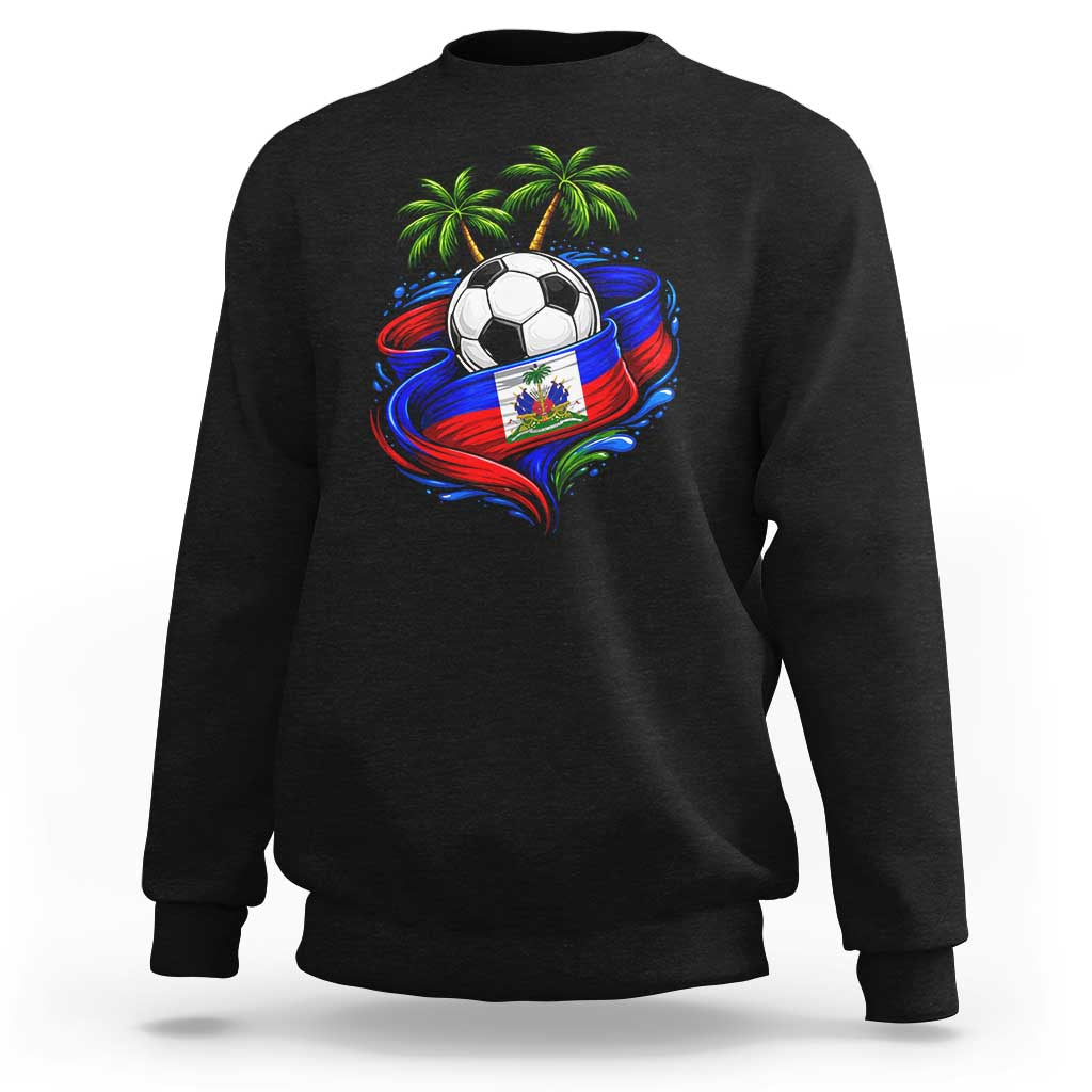 Haitian Flag Soccer Ball Graphic Sweatshirt Tropical Palm Trees Caribbean Haiti Football Fans Pride