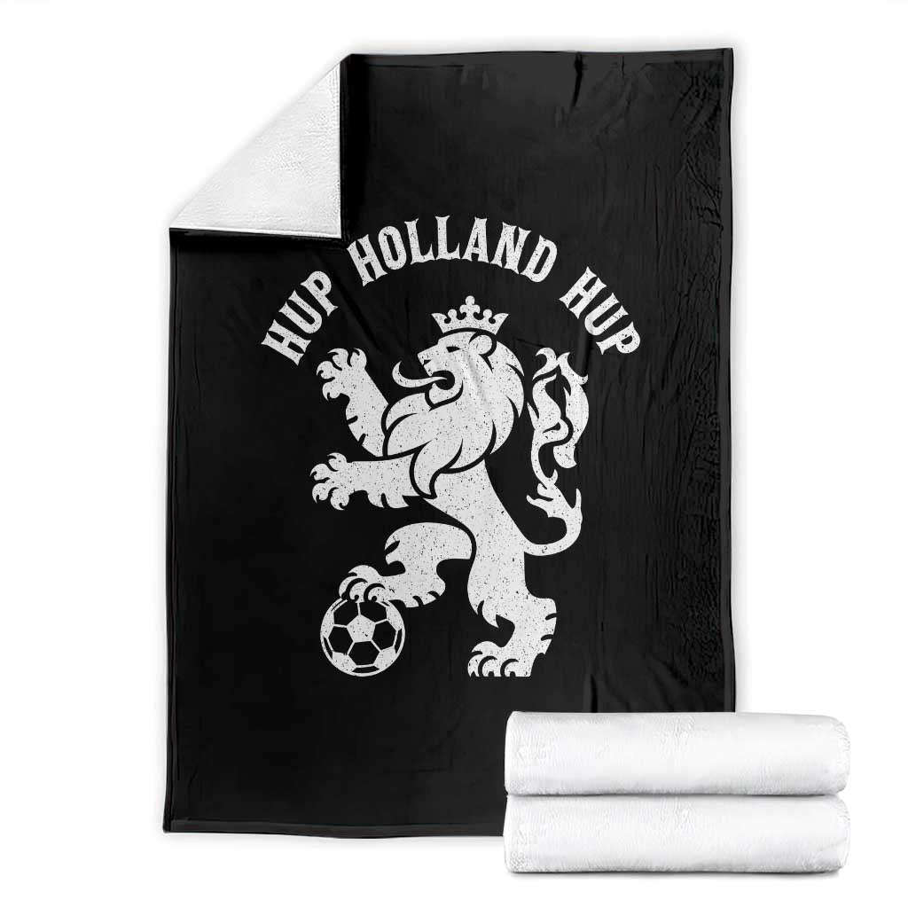 Hup Holland Hup Netherlands Crowned Lion Rampant Playing Football Graphic Throw Blanket Nederlands Coat of Arms Inspo Dutch Soccer Fans