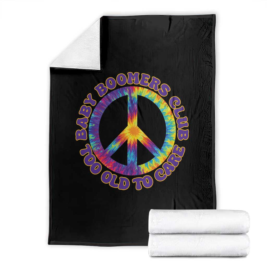 Baby Boomers Club Too Old To Care Retro Tie Dye Effect Printing Throw Blanket Peace Sign Groovy 60s Hippie Humor Graphic
