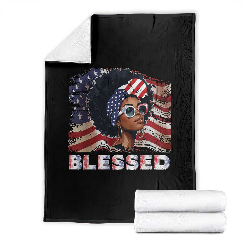 Blessed Black Queen Afro American Flag Throw Blanket Patriotic Juneteenth 4th of July