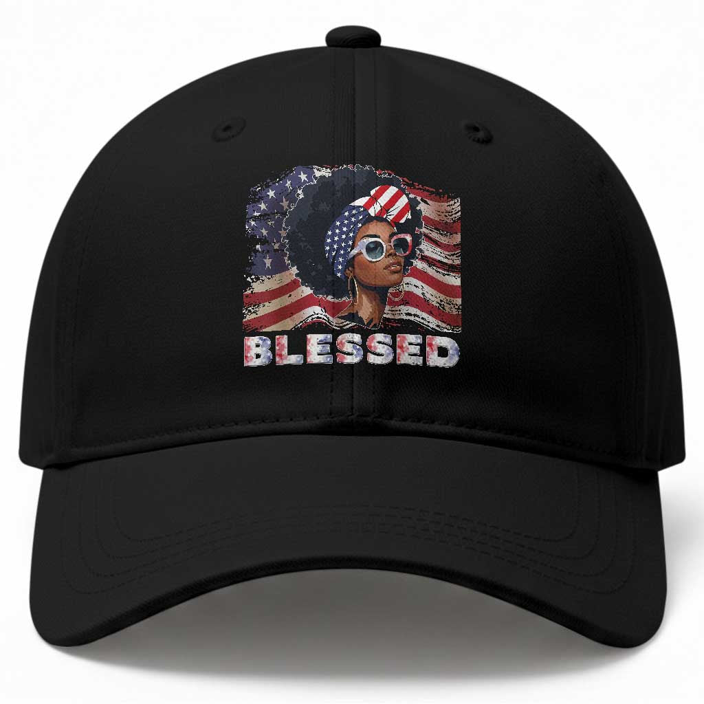 Blessed Black Queen Afro American Flag Baseball Cap Patriotic Juneteenth 4th of July