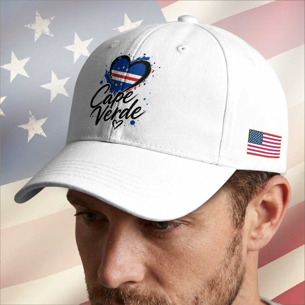 Cape Verde Flag Heart Baseball Cap Cabo Verde Pride Verdean Love