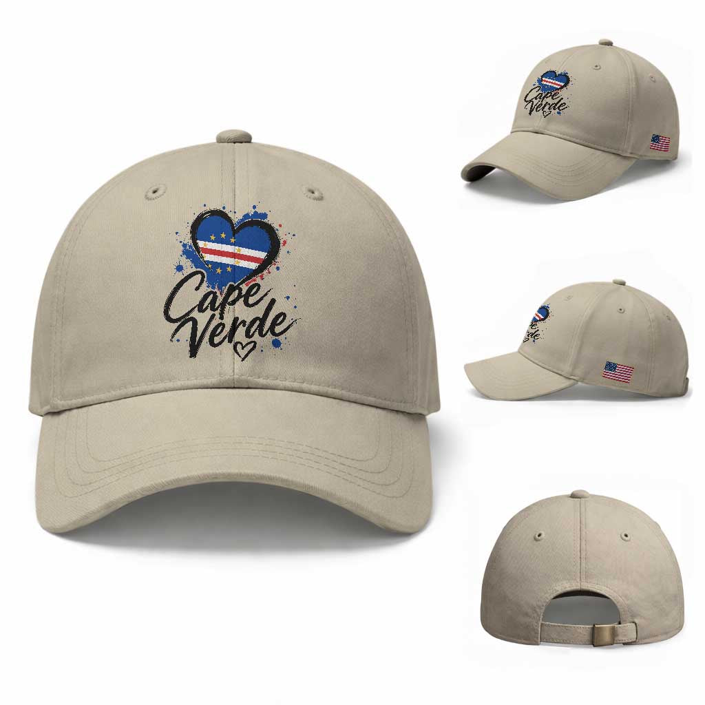 Cape Verde Flag Heart Baseball Cap Cabo Verde Pride Verdean Love
