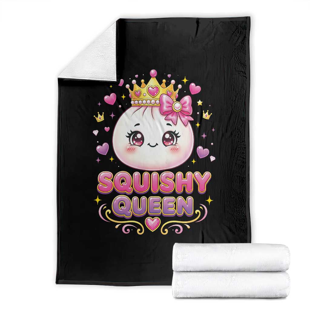 Squishy Queen Kawaii Glitter Dumpling Graphic Throw Blanket Cute Tiara Crown and Pink Bow