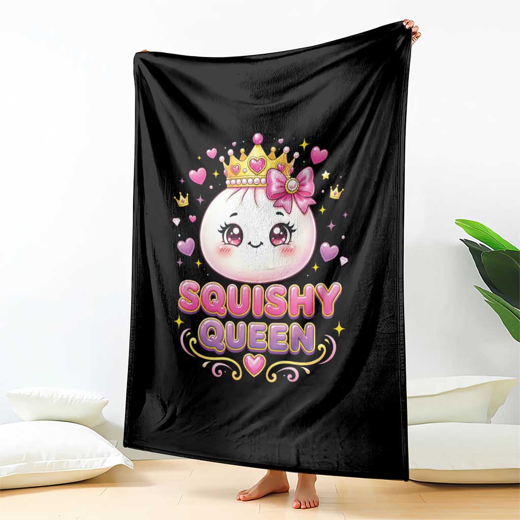 Squishy Queen Kawaii Glitter Dumpling Graphic Throw Blanket Cute Tiara Crown and Pink Bow